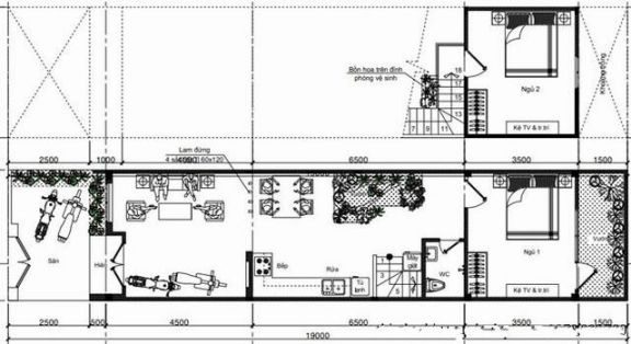 hinh ban ve mau nha ong cap 4 co gac lung dep 6 Mẫu nhà ống cấp 4 có gác lửng đẹp chi phí thi công rẻ nhất